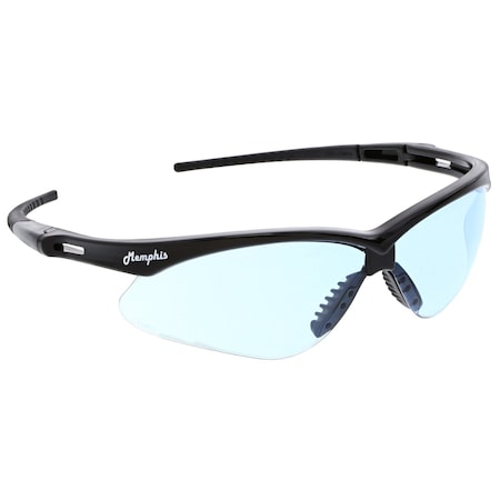 Mcr Safety Memphis (MP1), Safety Glasses, Anti-Scratch, Light Blue Lens, Black Frame, Half Frame, 12 PK MP113